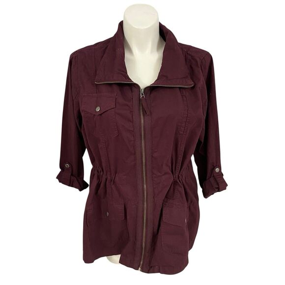 Ashley Anorak Jacket Womens 1x Burgundy Wine Red GORP Nature Nautical Utility - Picture 8 of 13